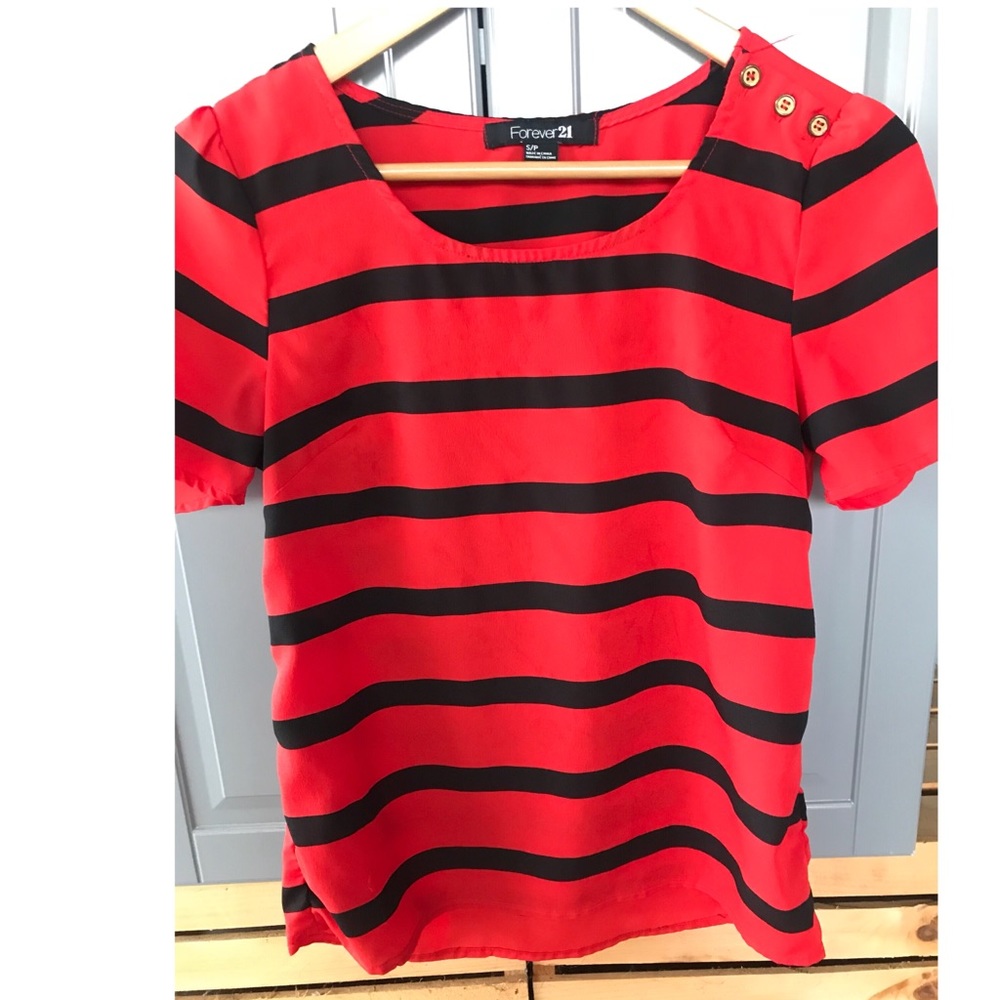 Forever 21 Striped Red and Navy/Black Top